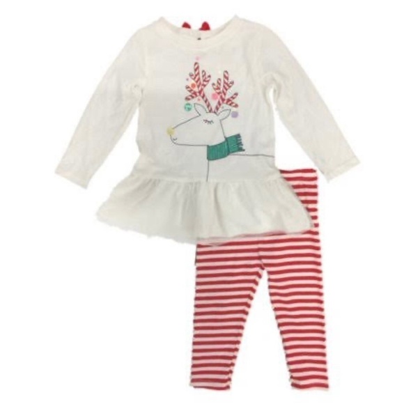 Cat & Jack Baby Girls Christmas Reindeer Striped 2 pc Outfit Set Size 18M - Picture 3 of 14